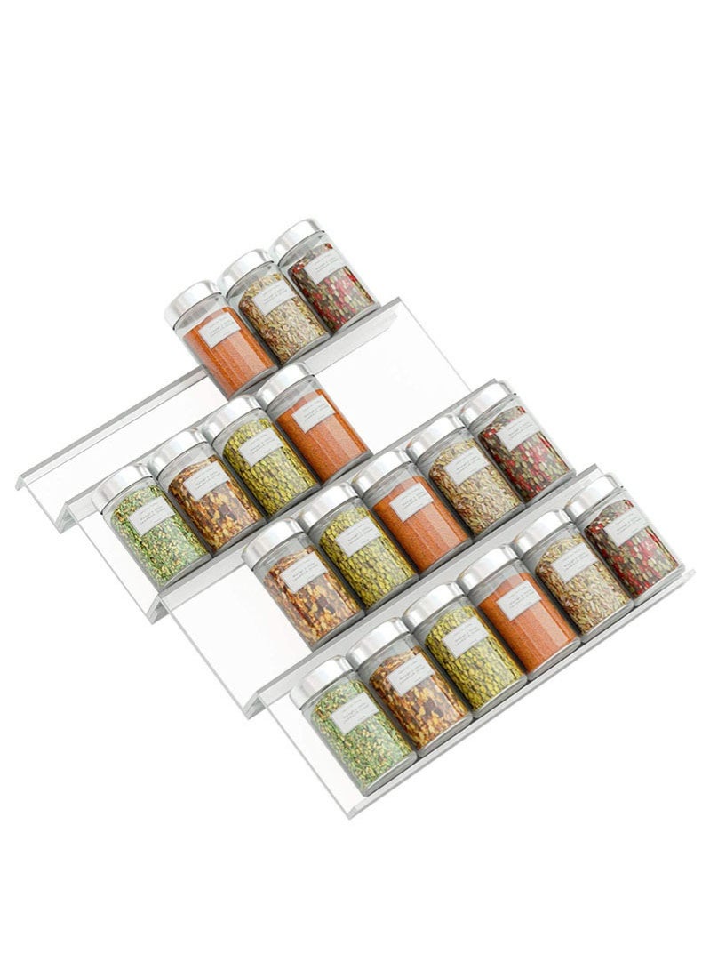 موندا منظم أدراج التوابل، صينية أدراج توابل للمطبخ مكونة من 4 قطع، رف توابل أكريليك للأدراج، منظم برطمانات توابل مطبخ قابل للتكديس ومتعدد الطبقات. - Image 1